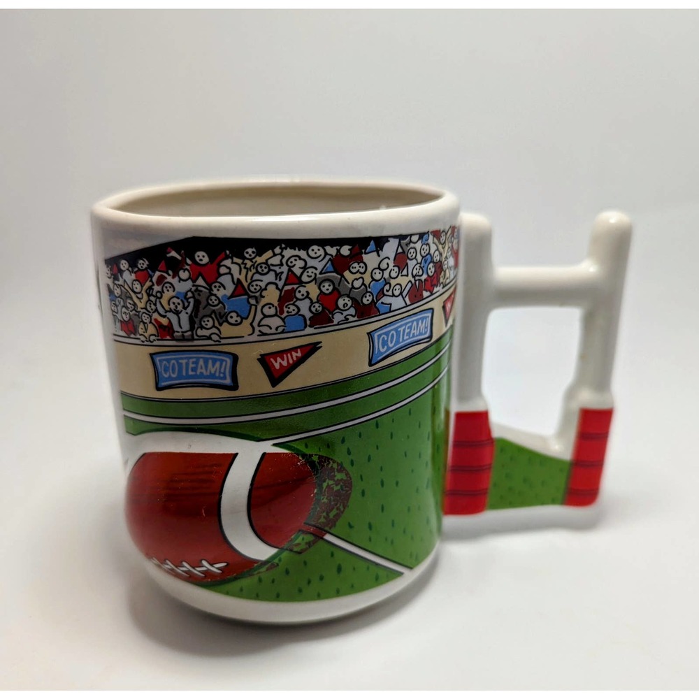 Football Ceramic Coffee Tea Mug 3D Field Goal Post Handle Sports Fan Emson